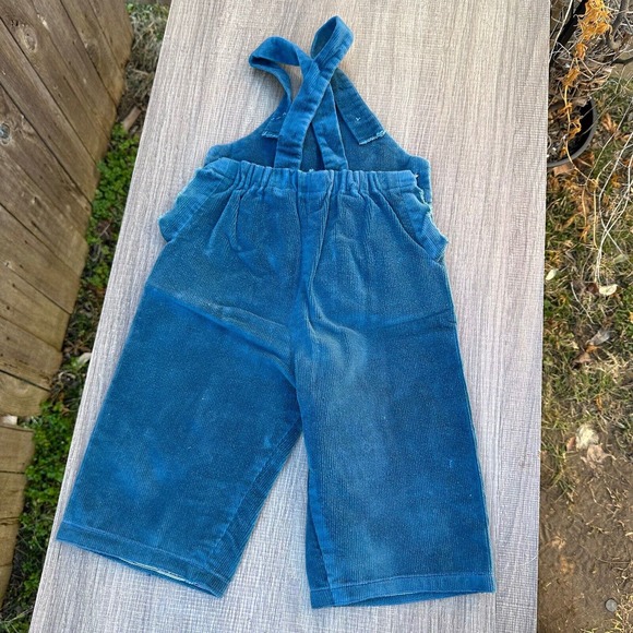 Vintage 1970s Overalls Toddler Size 18m Corduroy Blue Turtle Appliqué - Picture 6 of 11
